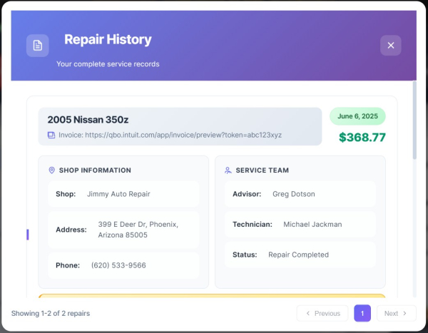 Customer History View